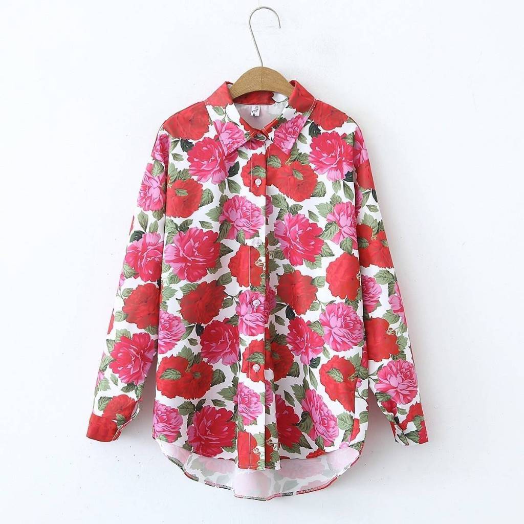 065 R_Style เสื้อเชิ้ตลายดอกสดใส​ ผ้าไหมอิตาลี