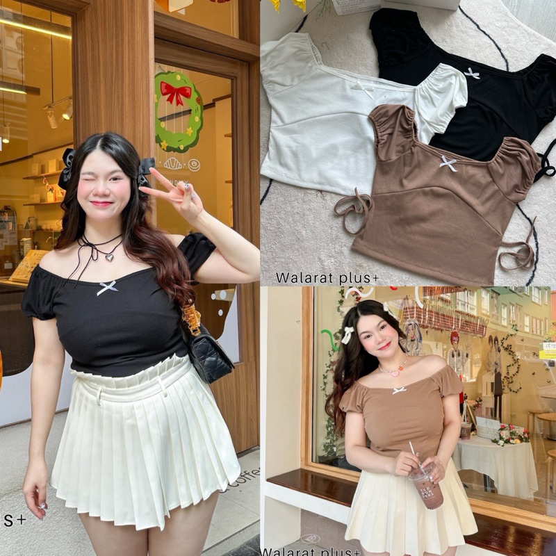 เข้าเพิ่มพร้อมส่งค่า /WP/ เสื้อสาวอวบ ติดโบว์ แขนตุ้กตา #เสื้อผ้าไซส์ใหญ่ สาว อ้วน พลัสไซส์