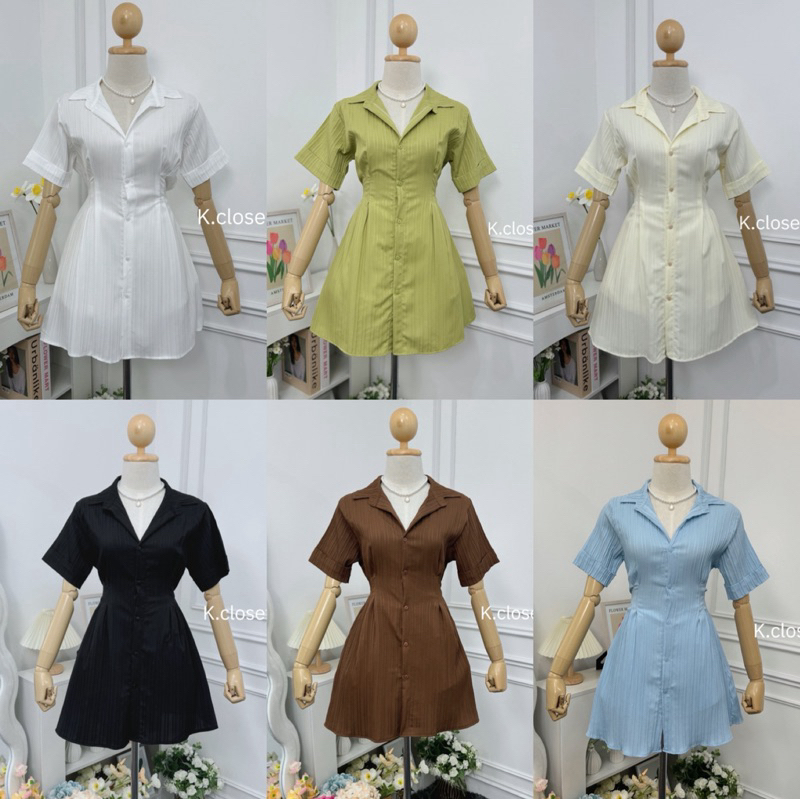 เดรสเชิ้ตแขนสั้น ผ้าดอบบี้ทรงเรียบๆใส่ทำงานได้เลยค่า