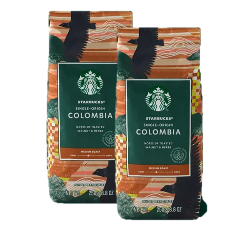 STARBUCKS Coffee Bean Roasted COLUMBIA (USA Imported) สตาร์บัค เมล็ดกาแฟคั่ว โคลัมเบีย 250g. (2 แพค)