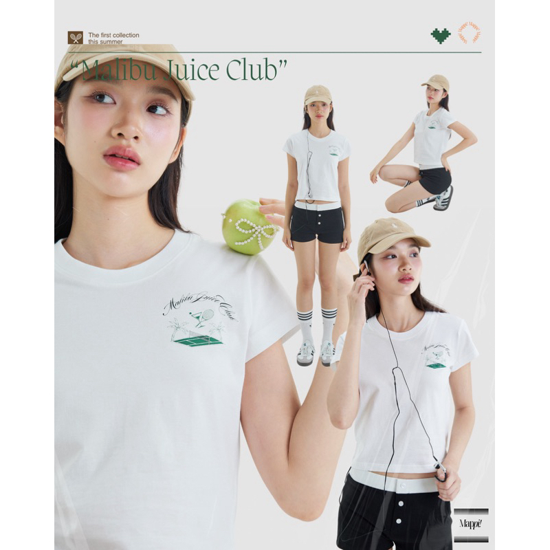 Mappi -Malibu Juice Club เสื้อยืดคอตต้อน Unisex  Freesize, Oversized ,Baby Tee ไร้ตะเข็บข้าง Cotton 