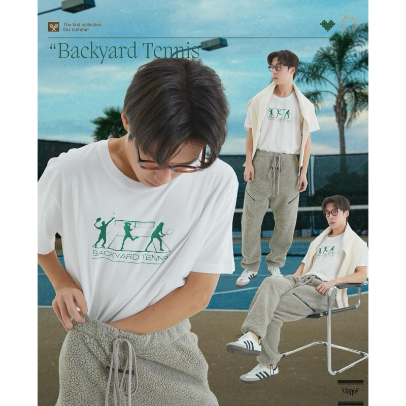 Mappi - Backyard Tennis เสื้อยืดคอตต้อน Unisex  Freesize, Oversized ,Baby Tee ไร้ตะเข็บข้าง Cotton C