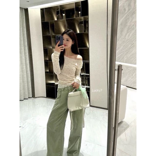 BY IRA ❤️พร้อมส่ง❤️ เสื้อยืดแขนยาว คอเดียว ลายจุด ทรงสลิมฟิต สําหรับผู้หญิง