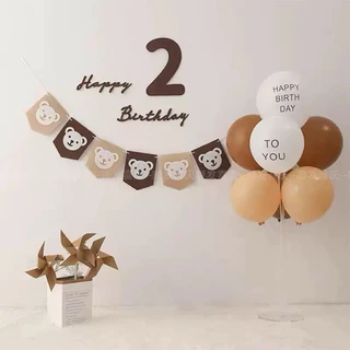 ธงวันเกิด ป้ายHBD ธงผ้าHappy birthday น้ำตาล สินค้าพร้อมส่ง ป้ายผ้าวันเกิด