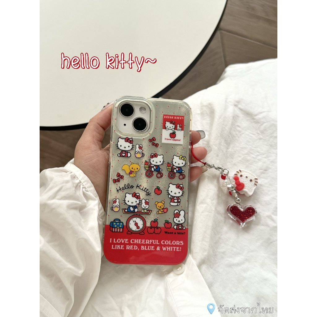 พร้อมส่ง เคสไอโฟน13 11 12 14 15 15Pro 15 Pro Max น่ารัก เชอร์รี่ hellokitty cute กันน้ำ กันกระแทก แบบแข็ง iPhone Case