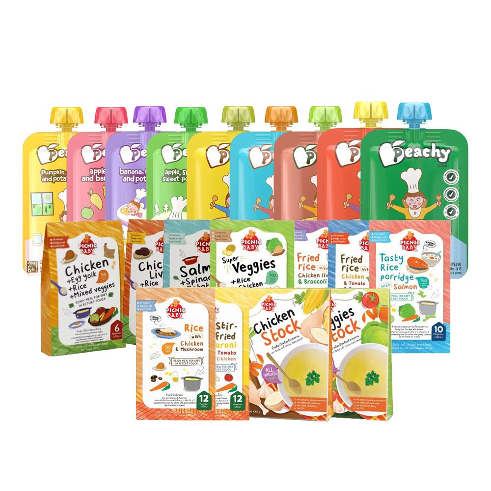 PICNIC BABY / Peachy อาหารเสริมสำหรับเด็ก สำหรับเด็ก 6 เดือน 10 เดือน และ 1 ปี ขึ้นไป อาหารเด็กพร้อมทาน