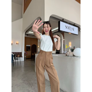 PAPAYA PANTS กางเกงทำงานเอวสูง ขากระบอกเล็กผ้าเปเป้ จับจีบเล็กน้อยกำลังใส่สวย งานตะขอดูเรียบหรูดูแพงสุดๆ