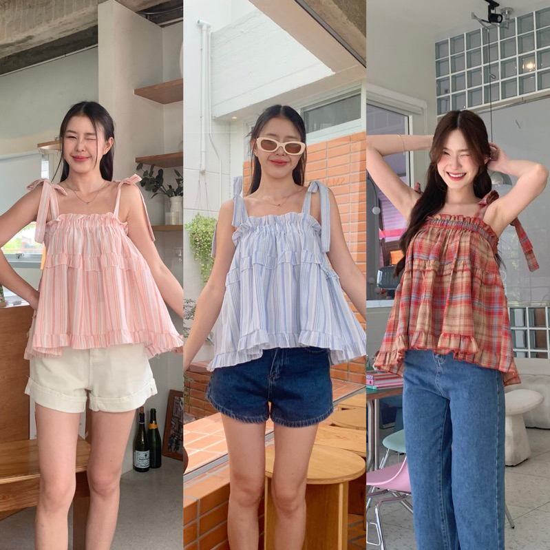 3pcs.basket Lilly top เสื้อลายสก็อตน่ารักสุดคิ้ว