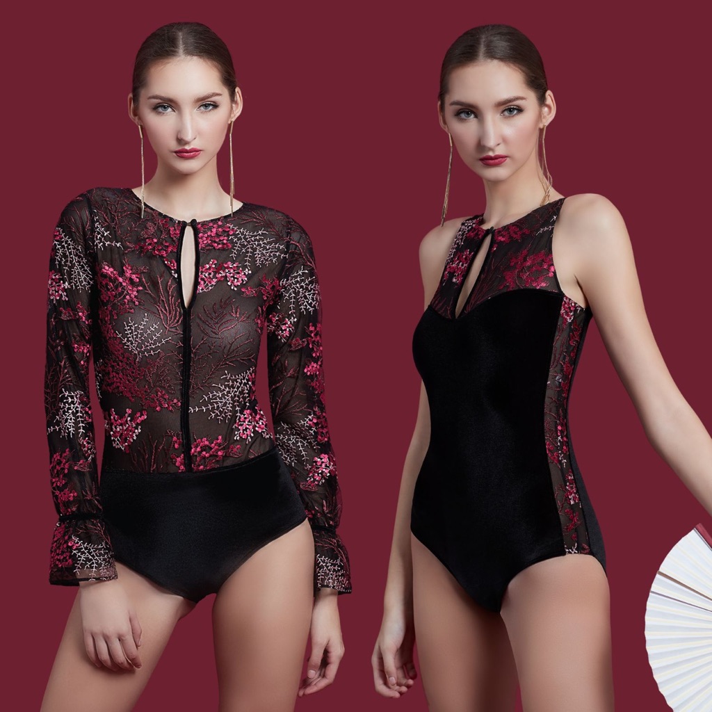 CL CHERILON เชอรีล่อน Body Suit บอดี้สูทลูกไม้ บอดี้สูท แขนกุด แขนยาว สีดำ เสน่ห์ที่ไม่เหมือนใคร NIC-FHCOP9 + NIC-FHCO10