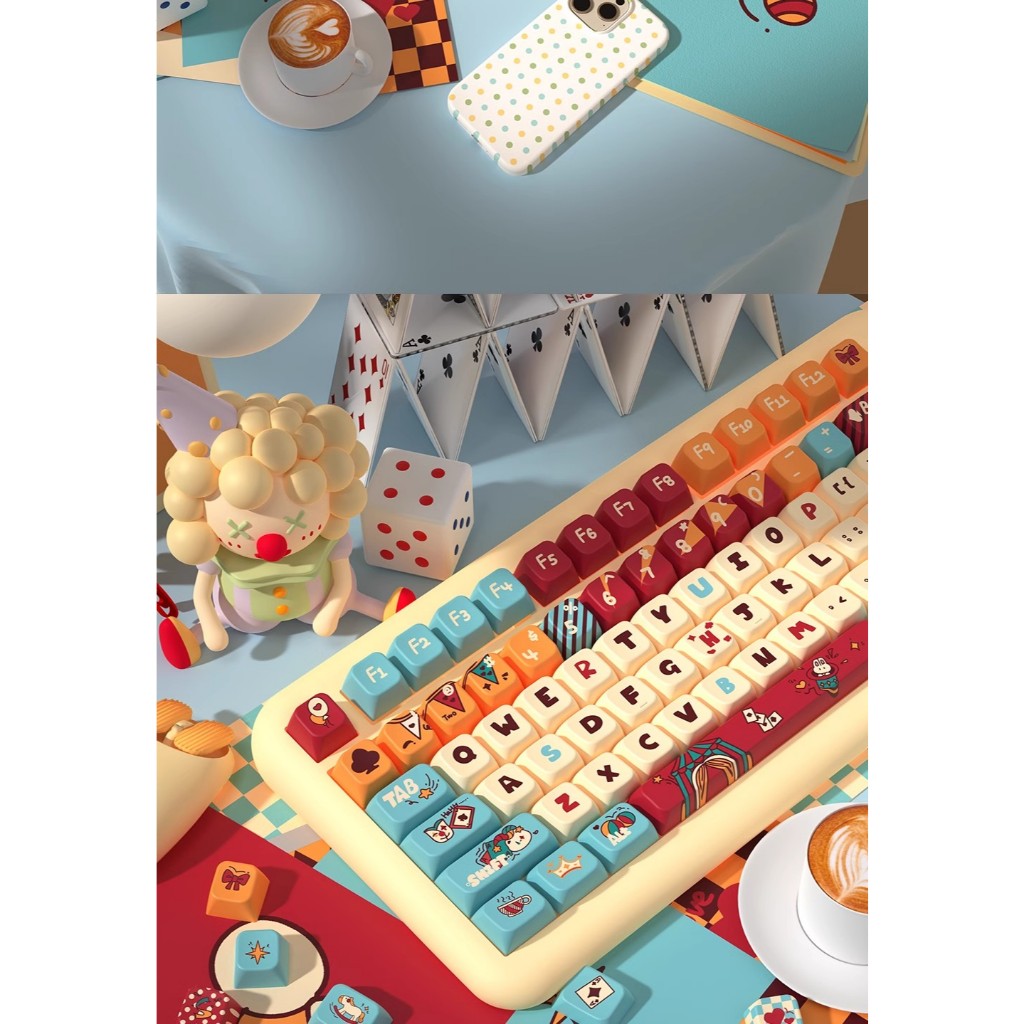 Ferris Cool Cat Circus Keycaps MDA Profile น่ารัก PBT  ปุ่มกดคีย์บอร์ด Keycap