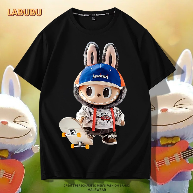 D810（พร้อมส่งจากไทย）เสื้อยืดแขนสั้ง สำหรับชายและหญิง.ลายLABUBUแฟชั่งน่ารัก