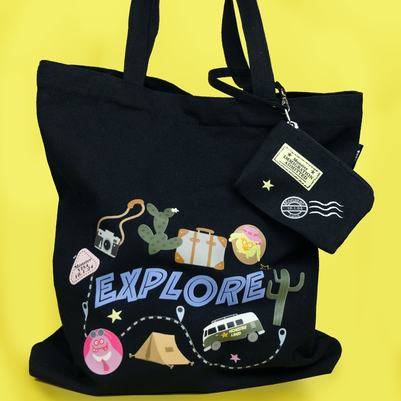 กระเป๋าผ้าสะพายไหล่ สกรีนชื่อได้ กระเป๋าแคนวาส tote ลายmonster แบรนด์Aura Jera