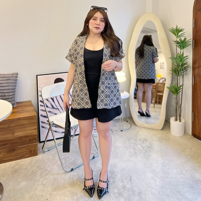 ชุดเซท ชุดเซทสาวอวบ2ชิ้น ชุดจั้มกางเกง+เสื้อคลุมเบลเซอร์ สไตล์หรู ดูแพง ลุคผู้ดี ออกงาน เป็นทางการ คาเฟ่ (5007)