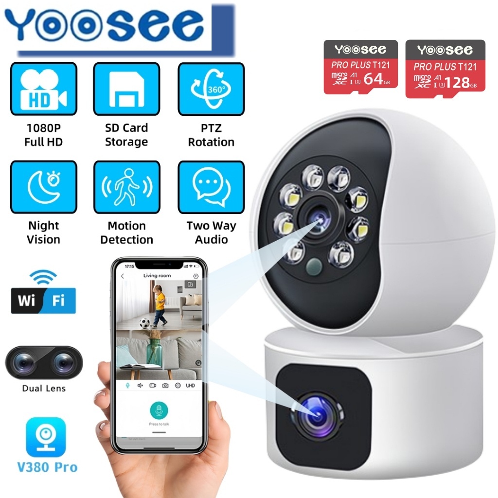 YOOSEE V380 Pro Dual Lens กล้องวงจรปิด 1080P HD WiFi Human Detection 360 องศา PTZ Night Vision Home Security กล้อง