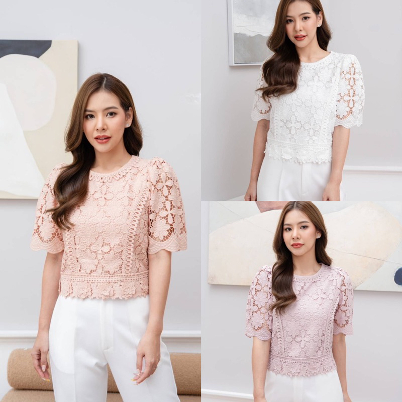 เสื้อลูกไม้แขนสั้น อก36 38 40 42 44