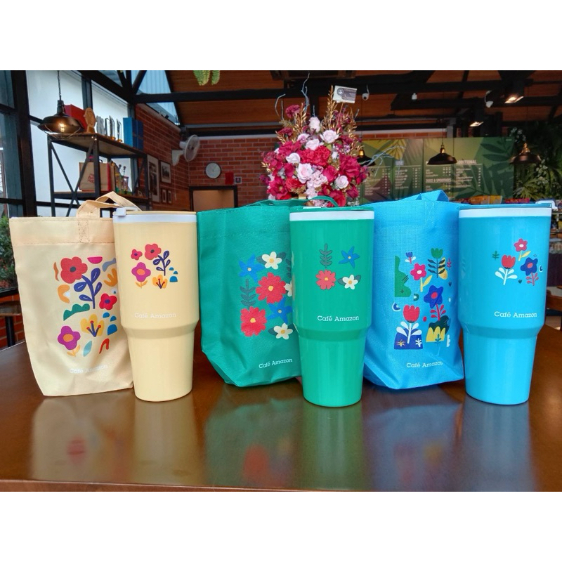 🔥พร้อมส่ง 🔥แก้วอเมซอน hello spring แก้วพลาสติก3สีพร้อมถุง ขนาด 22 oz