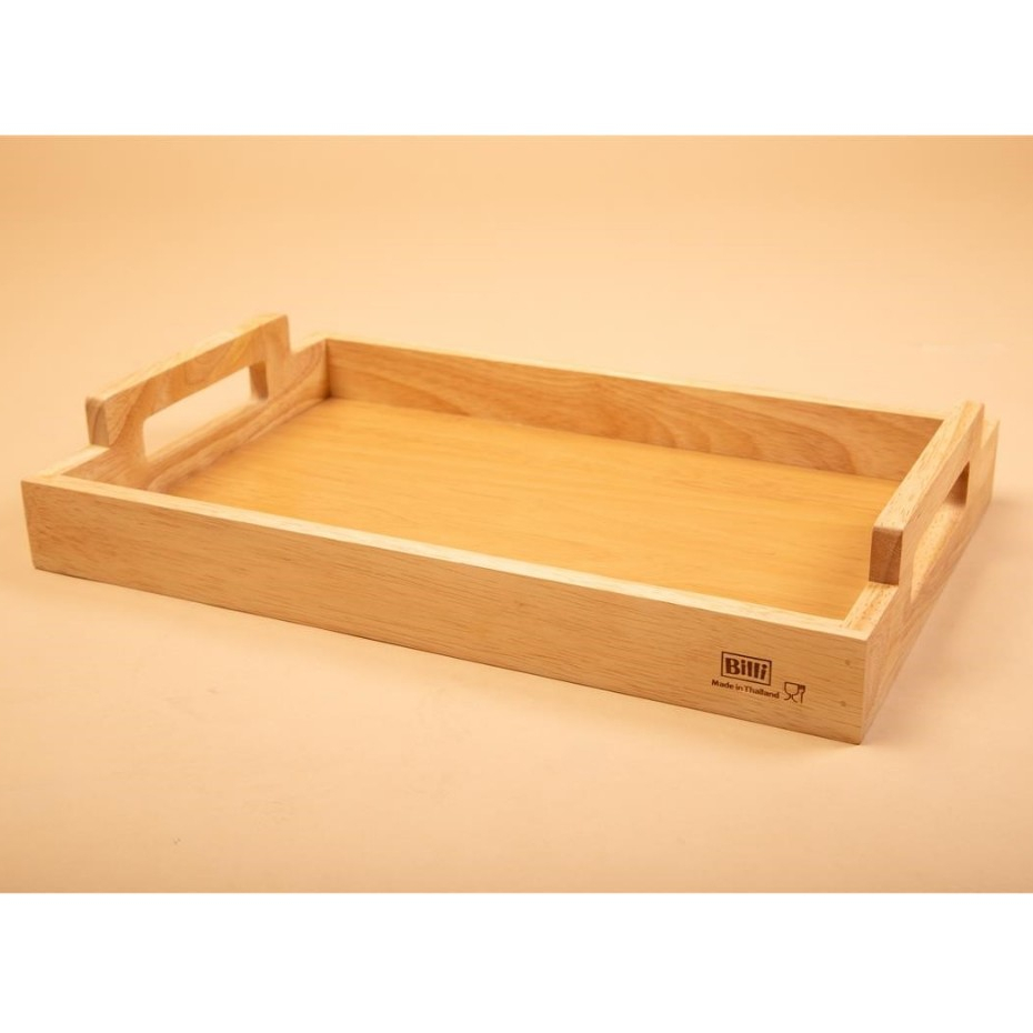 BILLI DESIGN [FOOD TRAY] ถาดไม้ยางพารารุ่นมือจับตรง