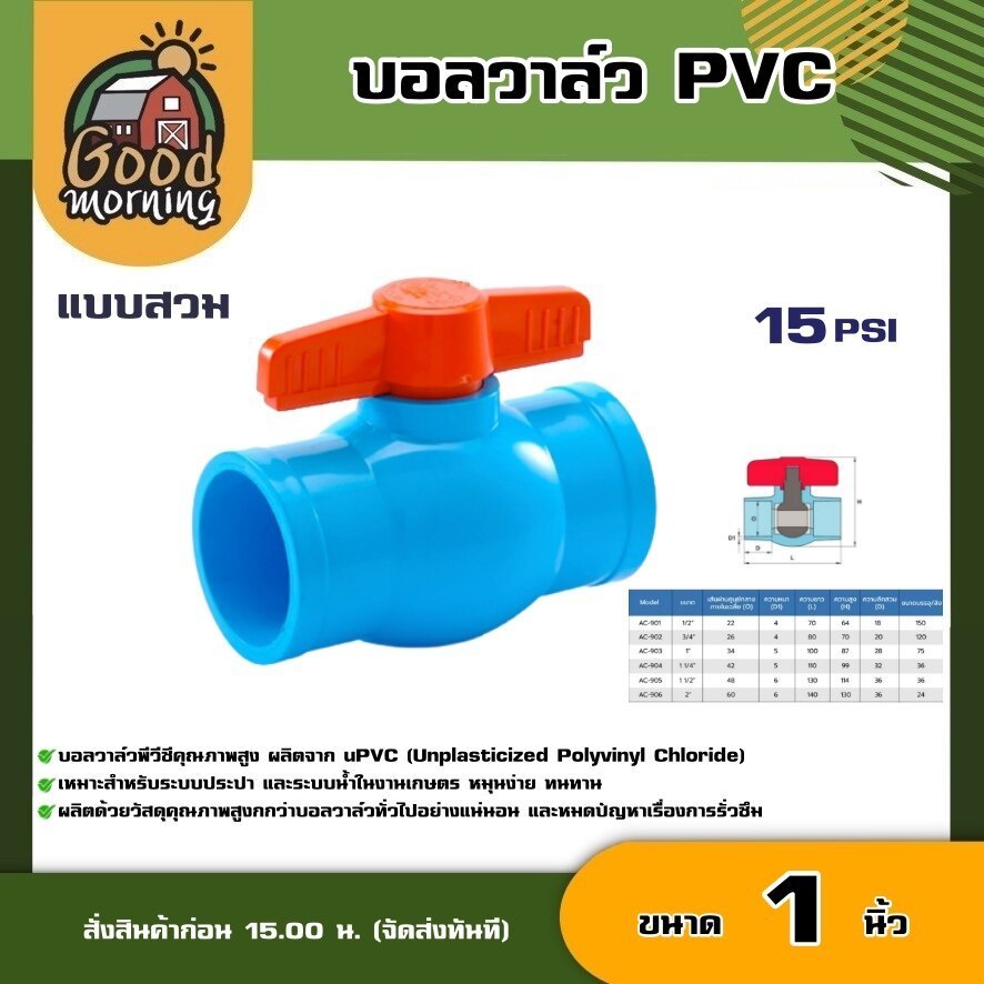 บอลวาล์ว PVC วาล์ว PVC   ขนาด 1 นิ้ว วาล์ว ball valve  1 นิ้ว แบบสวม พีวีซี