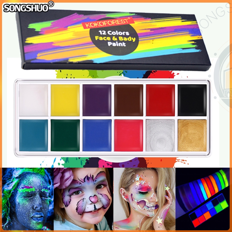 【ปลอดสารพิษ】สีเพ้นท์หน้า บอดี้เพ้นท์ สีทาตัวเรืองแสง กันน้ำ ความทนทานสูง เหมาะสำหรับ ฮาโลวีน คริสต์มาส อีสเตอร์ Cosplay