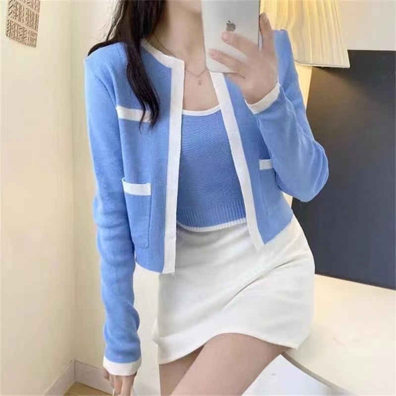 ส่งทันที Cici (NO. 3030)เซตเสื้อกล้าม+เสื้อคลุมผ้าไหมพรมสีทูโทน ใส่จับคู่คิ้วท์ๆสไตล์โคเรีย - รูปที่ 7