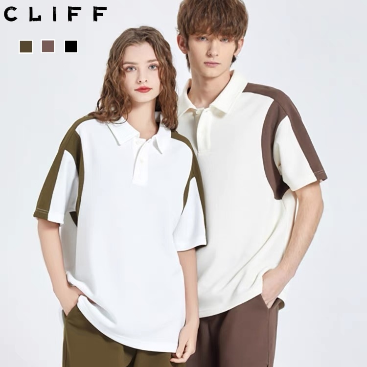 CLIFF เสื้อโปโลผู้ชาย เสื้อสีผสมเรียบง่าย แขนสั้นคอปกลำลอง ชุดคู่รัก สามารถเลือกได้3สี