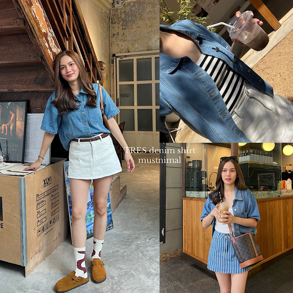 (พร้อมส่งแล้วน้า) MUSTNIMAL | TRES denim shirt เสื้อยีนส์แขนสั้น TP023