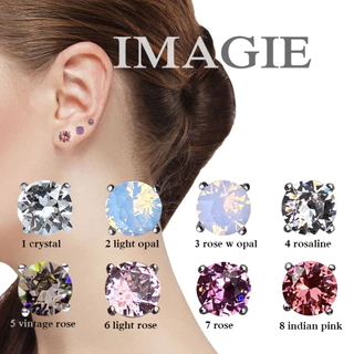 IMAGIE ต่างหูคริสตัล เม็ดกลม 3-4-6-7mm โทนชมพู-แดง
