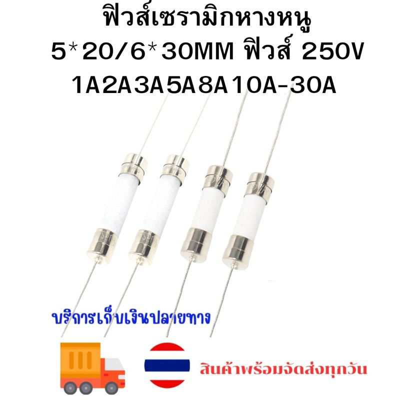 ฟิวล์หางหนู 5×20mm 5*30mm 2a,3.15a,5a,6.3a (แพ็คละ5ตัว) ฟิวส์เซรามิกพร้อมหมุด 5*20/6*30MM ฟิวส์ 250V 1A2A3A5A8A10A-30A