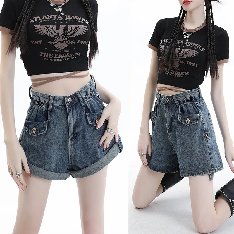 เตรียมจัดส่ง ขนาดใหญ่ขนาด Retro Design เอวสูงกระโปรง DENIM ผู้หญิงฤดูร้อน Anti-Exposure กระโปรง