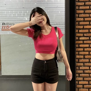 เสื้อครอปคอกลมแขนสั้น ผ้าเรย่อนยืดเยอะมาก สาวอวบใส่ได้ค่า 🫧พร้อมส่งทุกสี รุ่น ครอปเรียบ B-045-3-AAA