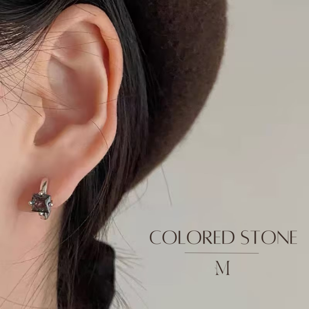 MIND ต่างหูเงินแท้ Colored Stone Earrings ตุ้มหูเงินแท้ ต่างหูแฟชั่น ตุ้มหูดีไซน์สวย ต่างหูพลอย