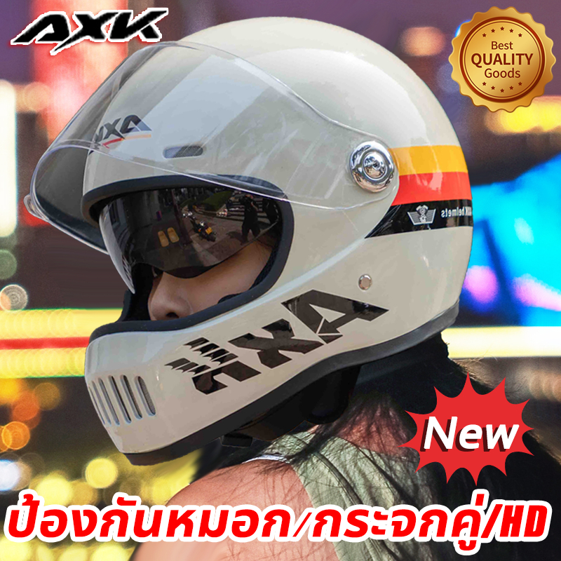 2025! AXK หมวกกันน๊อค หมวกกันน็อค เต็มใบ หมอกกันน็อค HD เลนส์คู่ ทนต่อการตกหล่น การประกันคุณภาพ Helmet Motorcycle