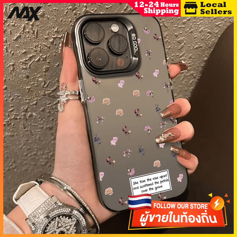 สีดำหรูหราซิลิโคนแข็งกรณีโทรศัพท์ ดอกไม้ขนาดเล็กต่างๆ for IPhone 13 12 7Plus 14 15 11 Pro MAX 8 6 7 6S Plus X XR XS