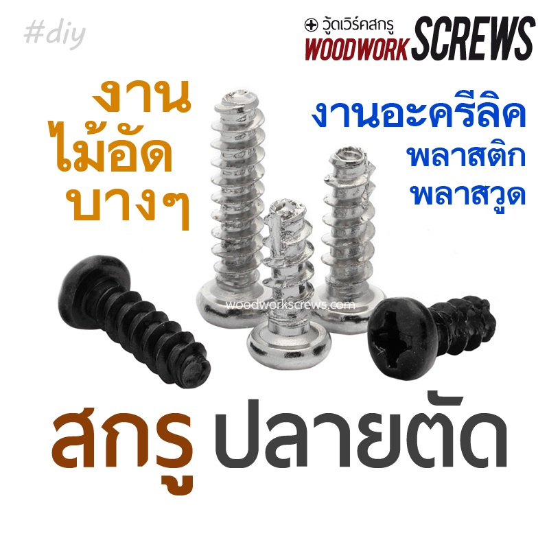 เกลียวปล่อย ปลายตัด หัวไม่แหลม งานไม้บาง 100ตัว สกรูงานไม้ สกรูตัวสั้น สกรูไม้อัด หัวจม หัวกลม น็อตงานไม้ น๊อตไม้