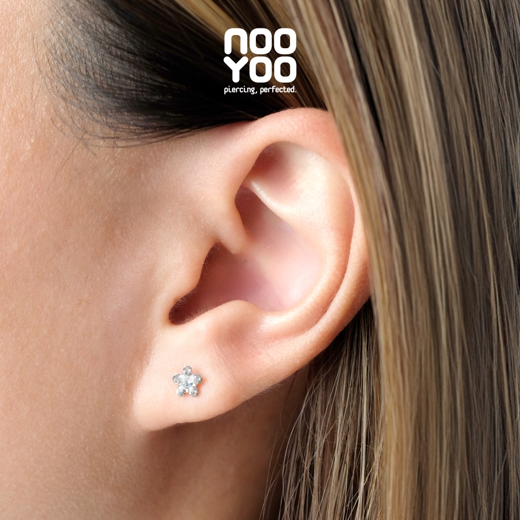 NooYoo حلق ديزي ذهب 14K معقم بكريستال أبريل — صورة 7