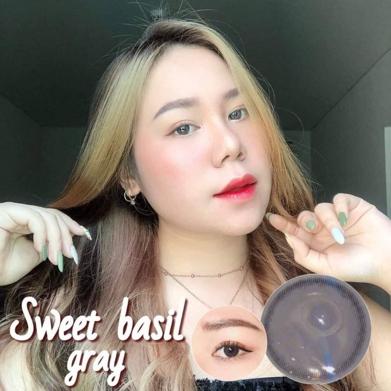 💓คอนแทคเลนส์⭐ขนาดกลาง⭐Gray✨Sweet Basilลายสวยธรรมชาติไม่โป๊ะ (Lovelylens)สายตาปกติ