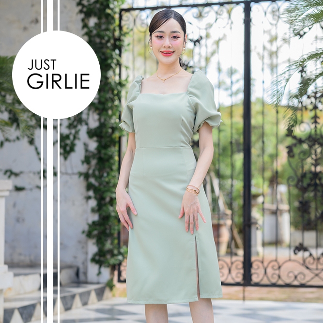 Jocelyn Dress ชุดเดรสสั้น ทรงผ่าหน้าแขนบอลลูน เดรสออกงาน ทรงสวย ราคาถูก มี5สี มีไซส์ S M L