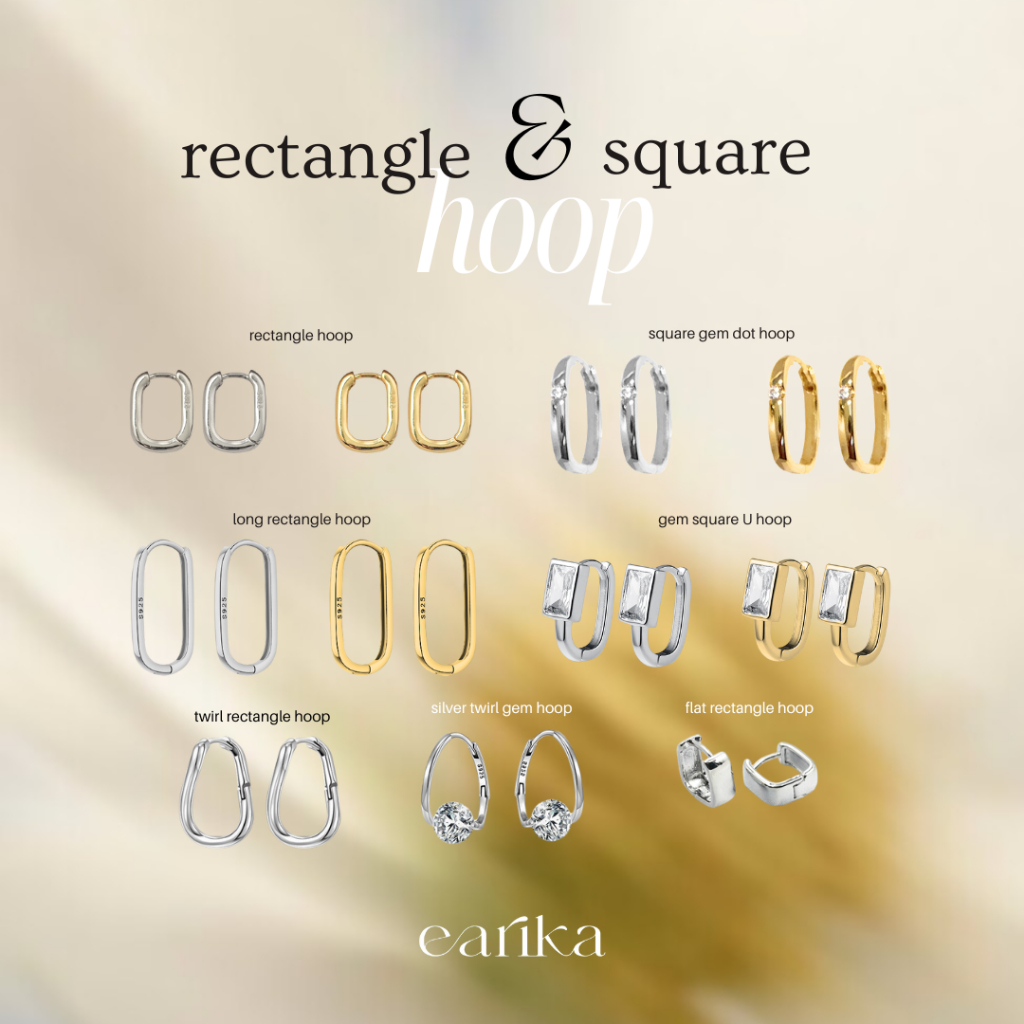 earika.earrings - rectangle & square hoop ต่างหูห่วงรูปทรงสี่เหลี่ยมเงินแท้ ผิวแพ้ง่ายใส่ได้