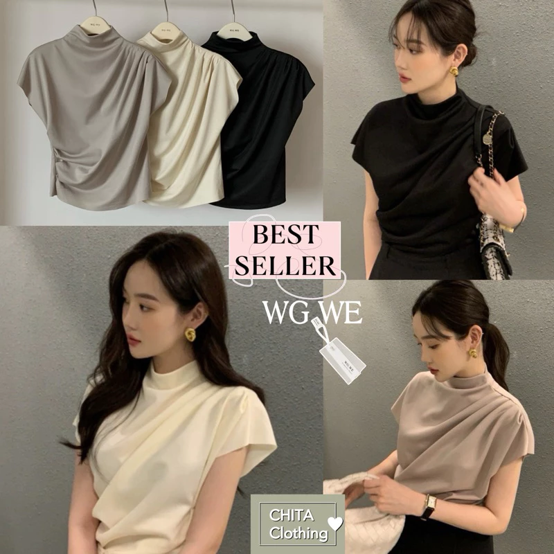 📍พร้อมส่ง📍7860💌เสื้อคอปีน แขนล้ำ ดีไซน์สวย แต่งจีบช่วงไหล่ TAG WG.WE 🇰🇷