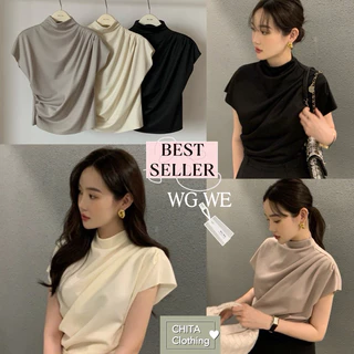 📍พร้อมส่ง📍7860💌เสื้อคอปีน แขนล้ำ ดีไซน์สวย แต่งจีบช่วงไหล่ TAG WG.WE 🇰🇷