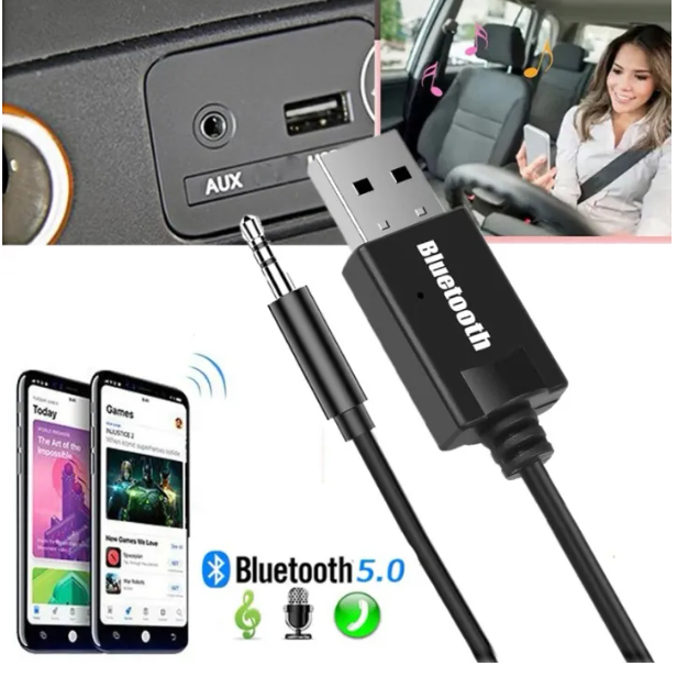 ตัวรับสัญญาณบลูทู ธ USB In-Line มินิแจ็คตัวรับสัญญาณเสียง 3.5 มม. อะแดปเตอร์อุปกรณ์เชื่อมต่ออัตโนมัติแจ็ค 3.5 มม. USB