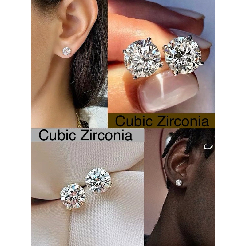 ต่างหูเพชรCZแท้100% สำหรับผู้แพ้ง่ายสวยเหมือนเพชรจริง สแตนเลสแท้เครื่องมือแพทย์หุ้มทองคำขาวไม่ลอก ไม่ดำ