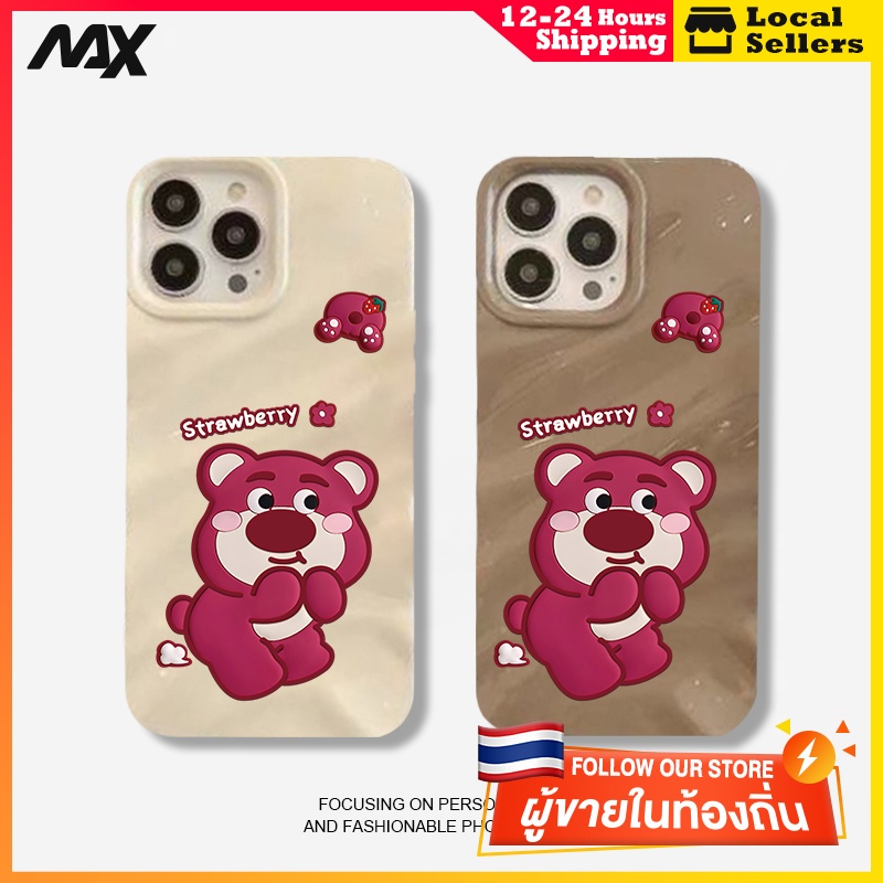 ส่งจากไทยเคส iphone 7P 8P 11 13 14 Pro Max กล้องป้องกันมิตรกับสิ่งแวดล้อมกันกระแทกดอก ผายลมหมีสตรอเบอร์รี่