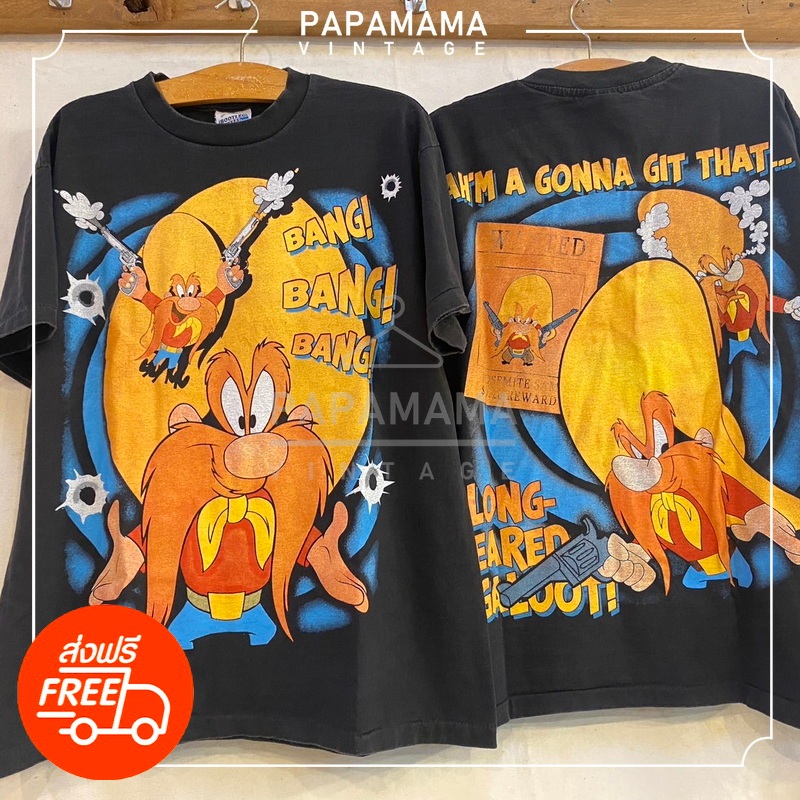 [ LOONEY TUNES ] Yosemite sam' vintage90's ลุงแซม เสื้อวินเทจ เสื้อการ์ตูน papamama vintage shirt