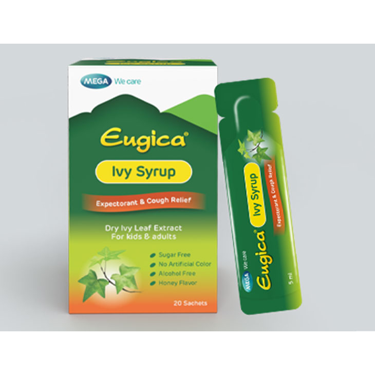 #1กล่องมี 20ซอง mega We Care Eugica Ivy Syrup ยูจิก้า ไอวี่ ไซรัป ยาน้ำ แก้ไอ ขับเสมหะ 1 กล่อง บรรจุ 20 ซอง