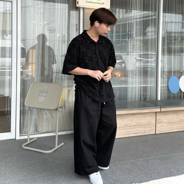 fitment - กางเกงโอเวอร์ไซส์ขายาว สีดำ (รุ่นอัพเกรดผ้าแล้ว)