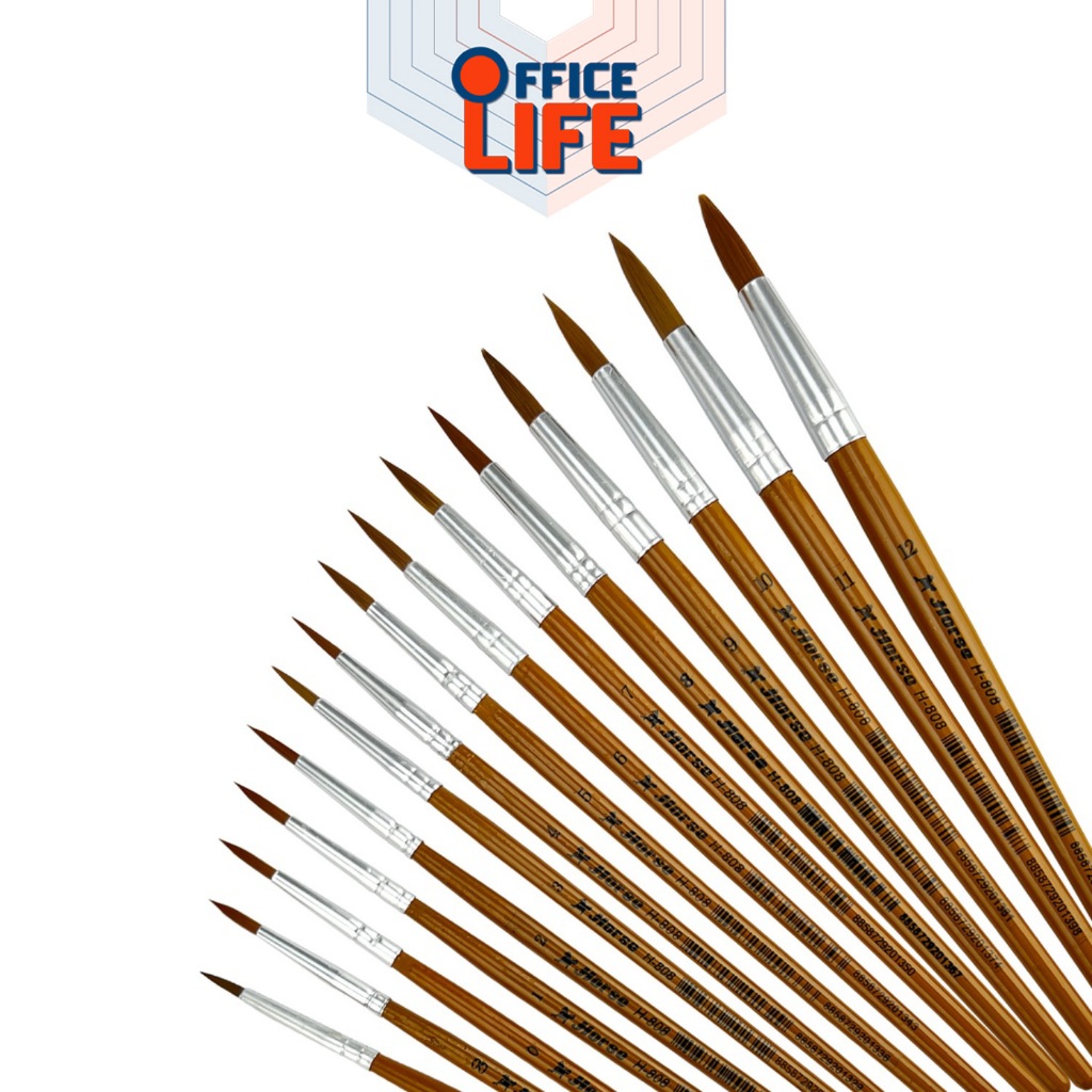 HORSE (ตราม้า) พู่กันสีน้ำ พู่กัน ปลายกลม รุ่น H-808 เบอร์ 000-12 ( 1 อัน )