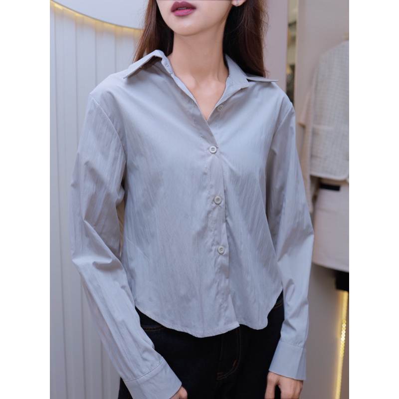 F42 เสื้อเชิ้ตแขนยาวโทนสีเทา