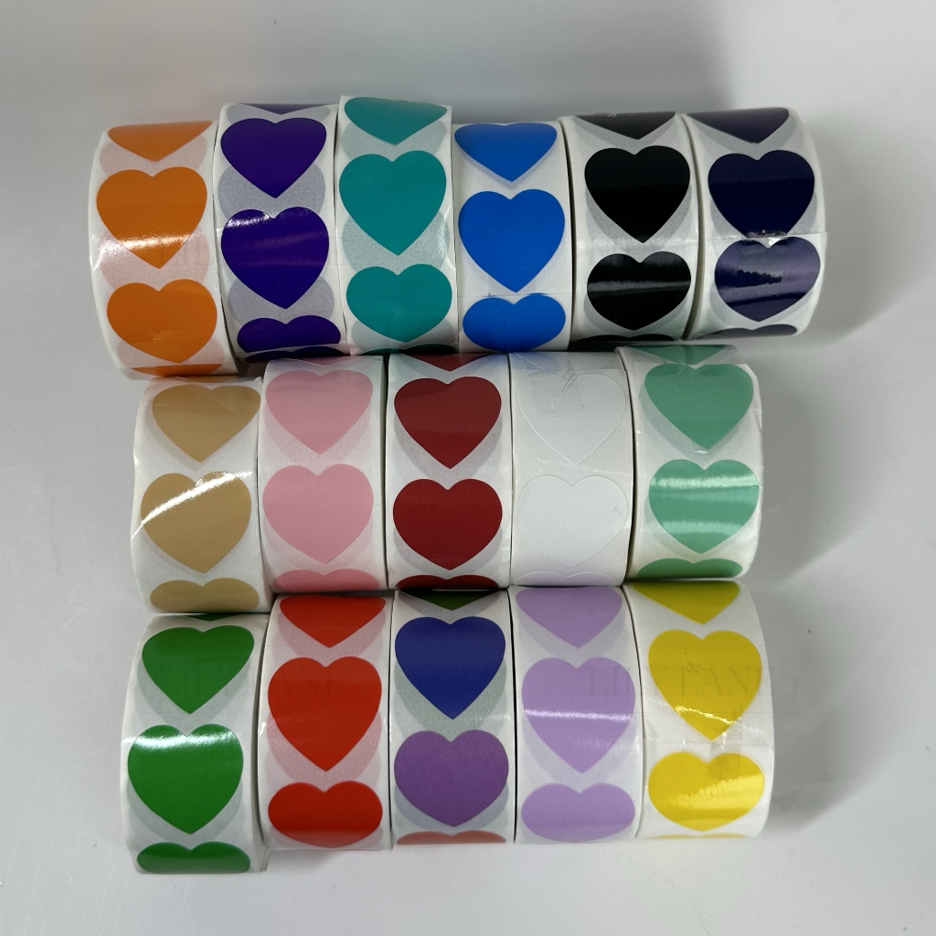 🇹🇭พร้อมส่ง | สติกเกอร์หัวใจ สติ๊กเกอร์ม้วน 500ดวง ขนาด 2.5 ซม. (Heart Sticker 2.5 cm)