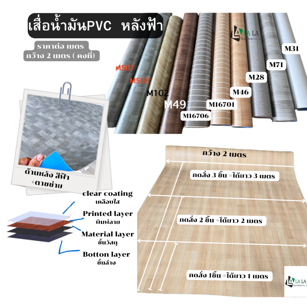 เสื่อน้ำมัน เสื่อน้ำมันปูพื้น ผิวด้าน PVC+ตาข่าย  หนา1 มิล กว้าง 2 เมตร ราคาความยาวต่อเมตร